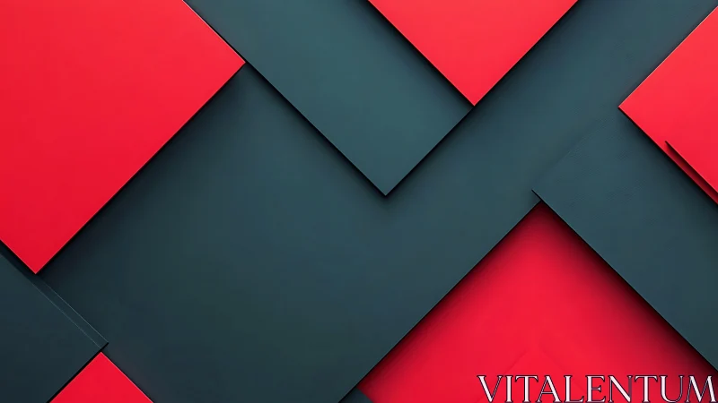 Geometric red and charcoal planes construct layered diagonal grid