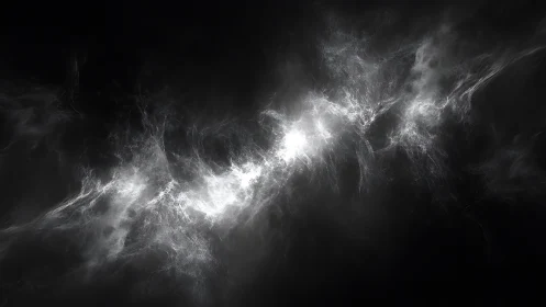 Monochrome luminous cloud structure on dark background.
