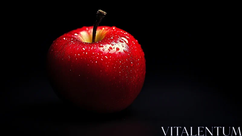 Crimson apple glows like a tiny planet in studio darkness