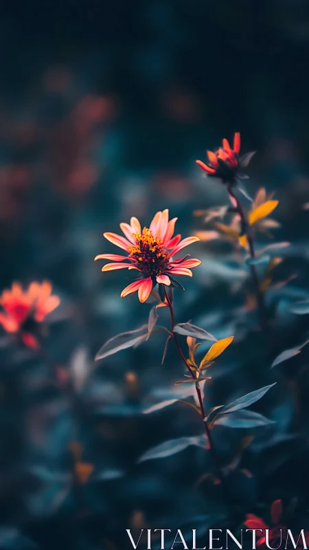 Orange Zinnia in Shallow Depth of Field with Teal Background.