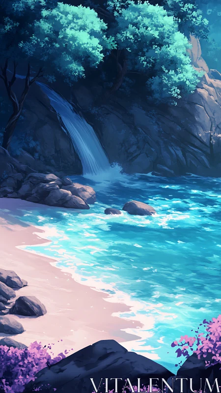 Luminous Waterfalls Meet Twilight Shores.