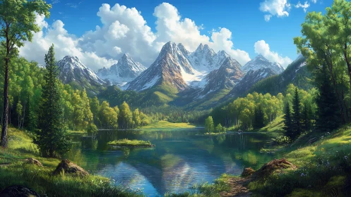 Snow crowned peaks whisper over a mirror bright forest lake