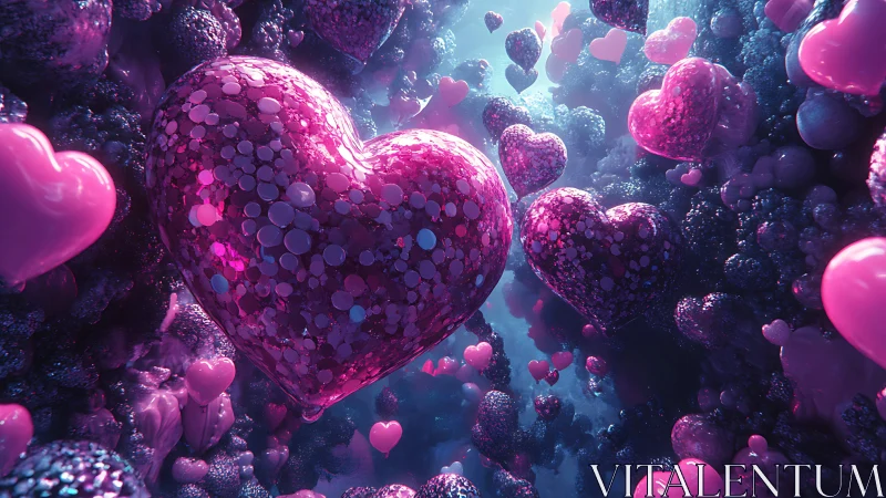 Luminous Heart Formations Float Through Prismatic Void