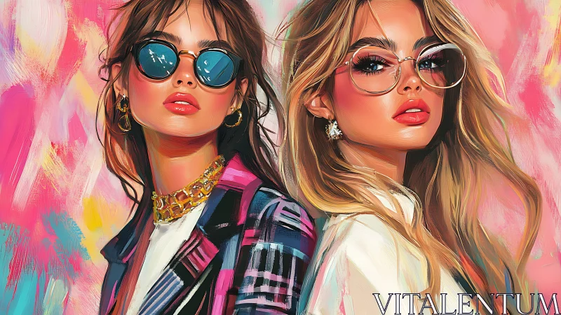 Stylized dual portrait with neon palette and high gloss rendering