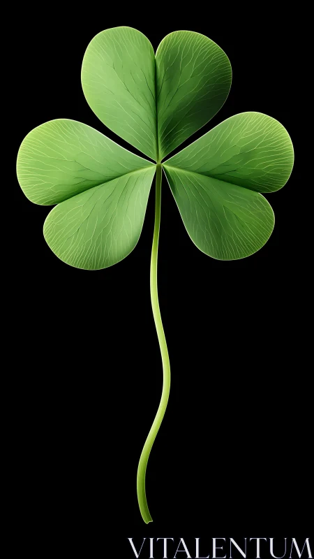 Photorealistic four leaf clover with detailed venation on black