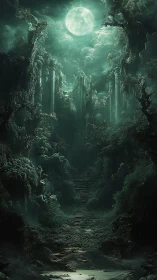 Luminescent Canyon Passage Beneath Full Moon Light.