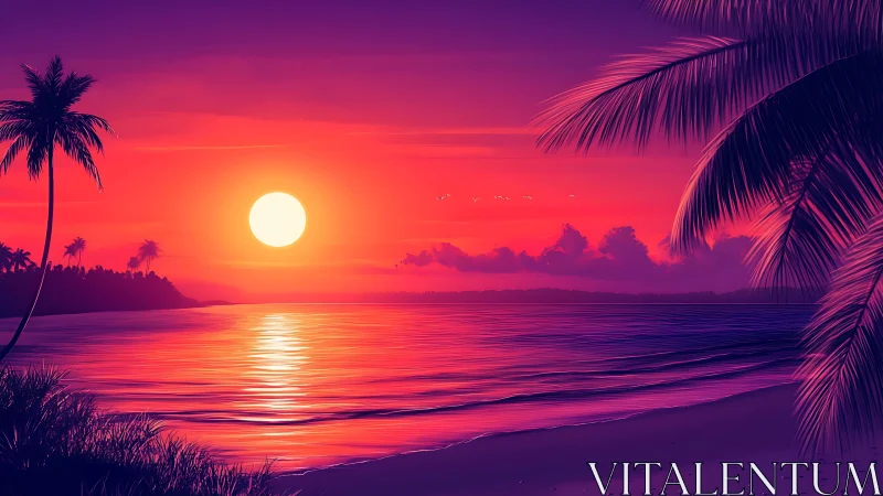 Digital coastal sunset scene applies strong magenta palette