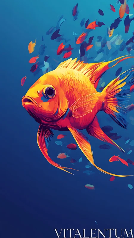 Vibrant orange fish against deep blue underwater background.