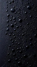 Water droplets scatter across textured dark surface evenly