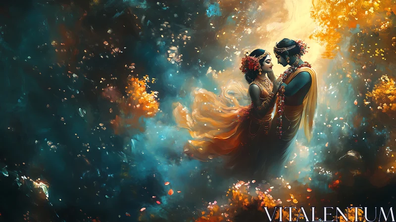 A Magical Embrace: Two Souls Suspended in Golden Light.