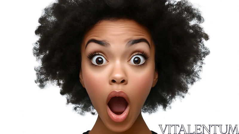 Surprised Young Woman with Curly Hair on White Background.