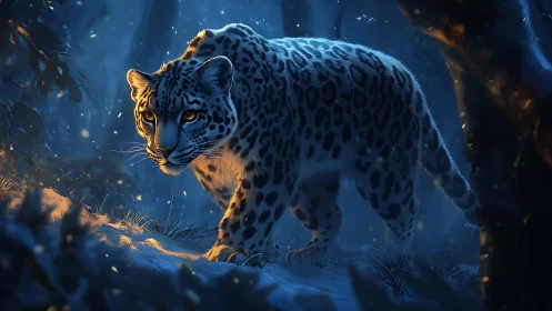 Snow Leopard in Mountain Environment with Atmospheric Lighting