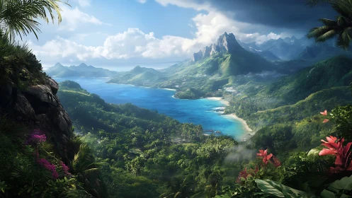 Tropical Island Paradise with Lush Vegetation and Turquoise Waters