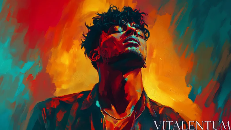 Vibrant digital portrait with bold warm cool contrast.