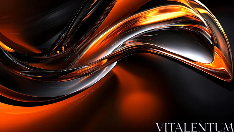 Futuristic Abstract Glass Sculpture in Orange and Black Digital Style.