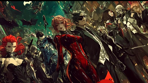 Midnight heroes stride through a neon storm of masked rebels.