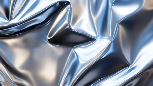 Shiny Metallic Fabric Close-Up with Abstract Folds and Reflections.