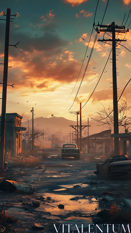 Sunset quietly haunts an abandoned road of rusted echoes