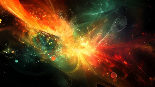 Nebular energy burst with radiant chromatic plasma flows.