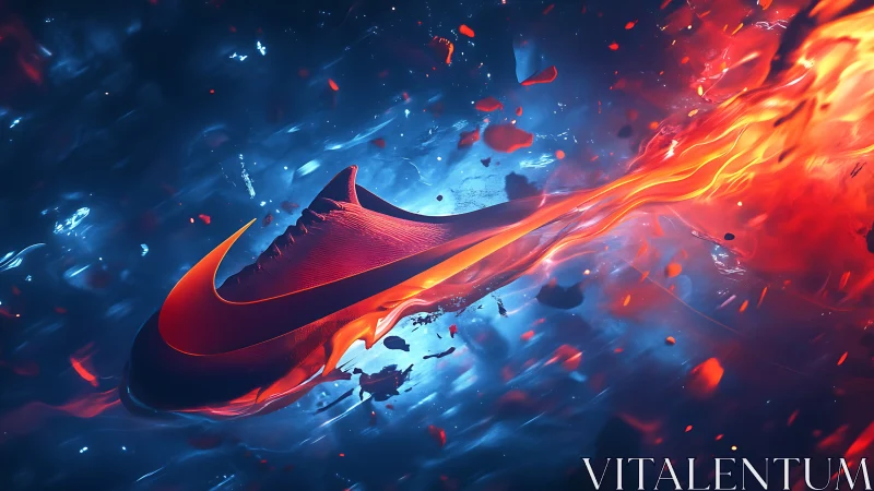 Dynamic sneaker rendered in neon fire and ice motion field