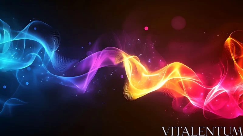 Digital painting of luminous spectral ribbon waveforms.