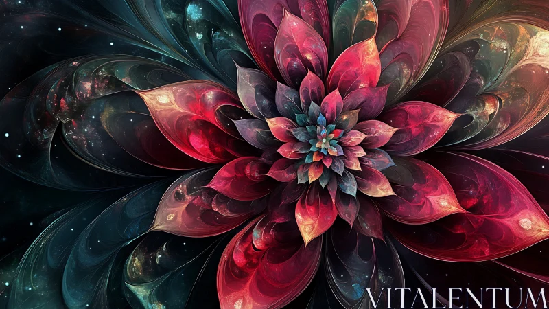 Fractal cosmic flower radiates layered luminous petals inwards