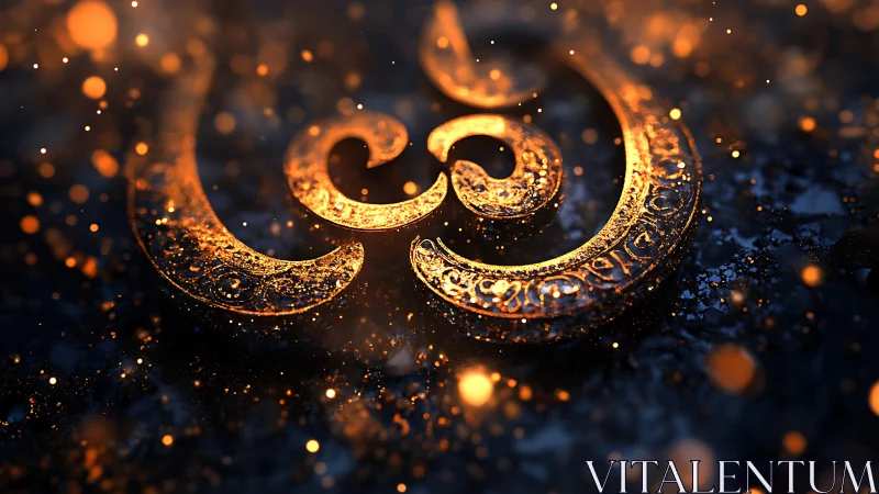 Golden ornamental symbol in glowing bokeh field.