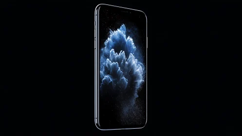 Photorealistic smartphone render with luminous nebula display.