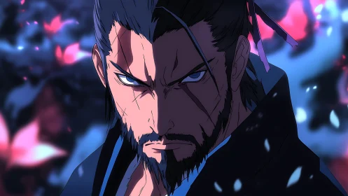 Cinematic anime warrior portrait with dynamic rim lighting.