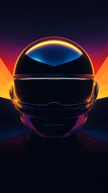 Futuristic neon helmet portrait with bold gradient lighting.