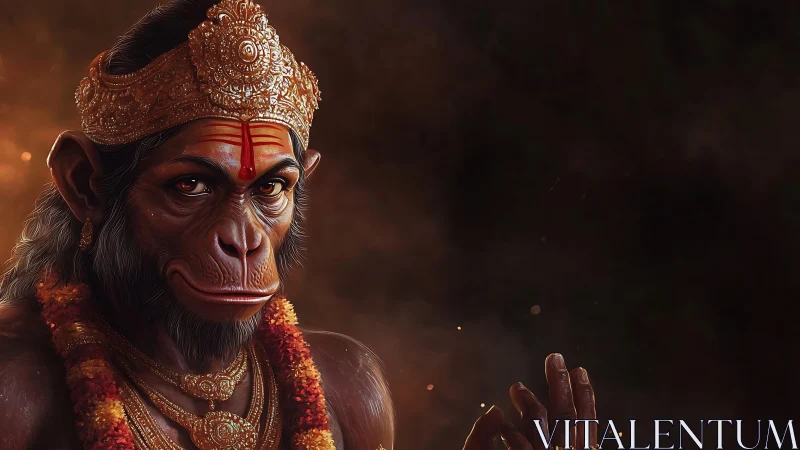 Simian-headed deity figure with ornate crown and garlands.