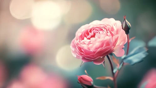 Pink Garden Rose with Bokeh Background in Soft Focus
