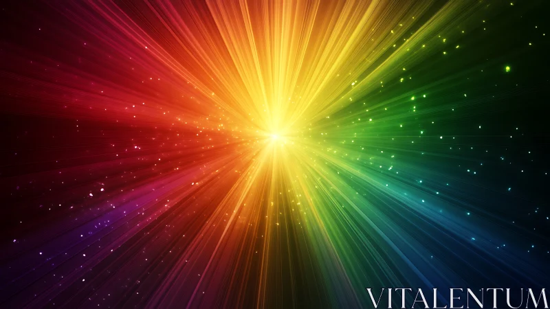 Spectrum light burst radiates vivid prismatic energy field.