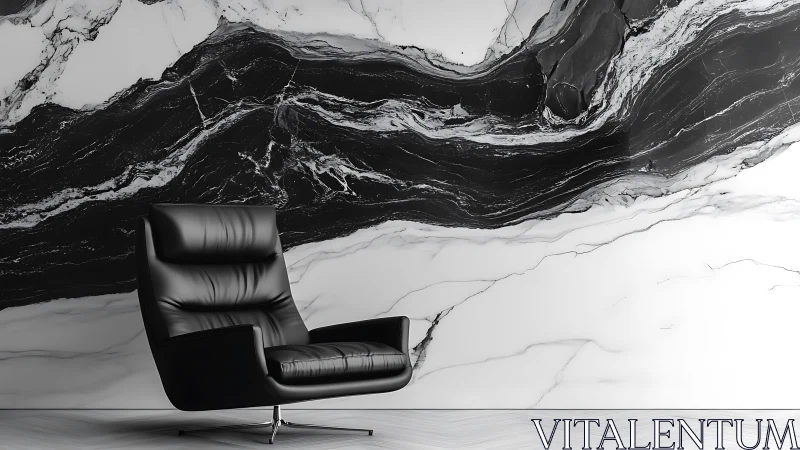 Marble storm horizon cradles sleek black lounge chair.