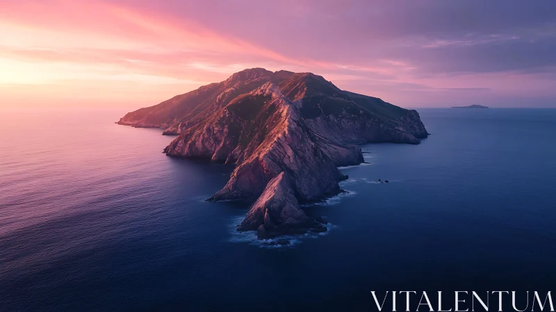 Volcanic Island Bathed in Golden Sunset Light