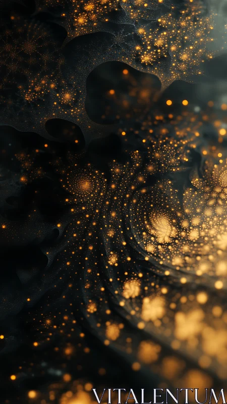Fractal nebula fields with golden particle illumination.