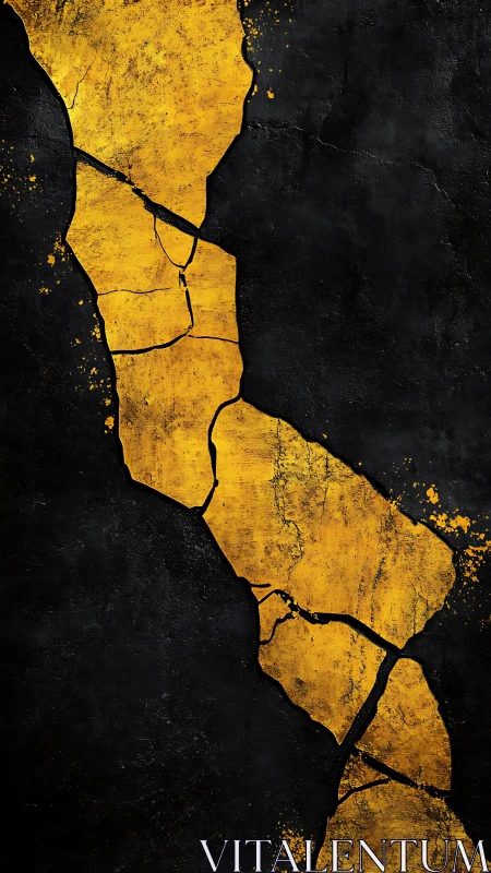 Golden fractured path glows brightly against deep black stone