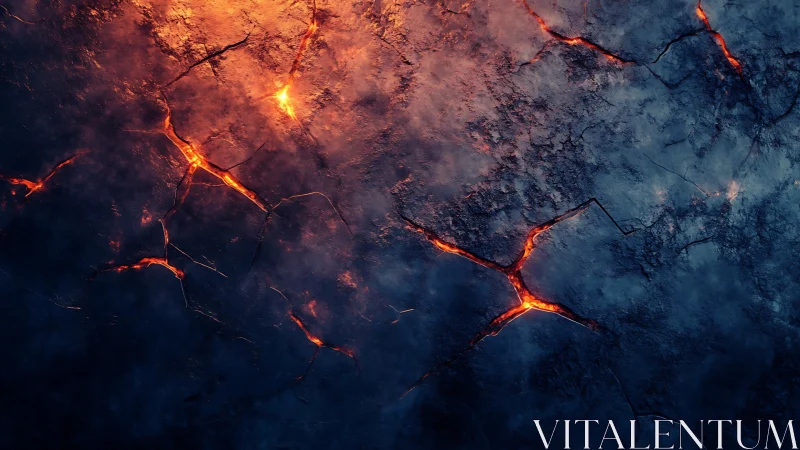 Molten Lava Flow Through Volcanic Cracks and Terrain