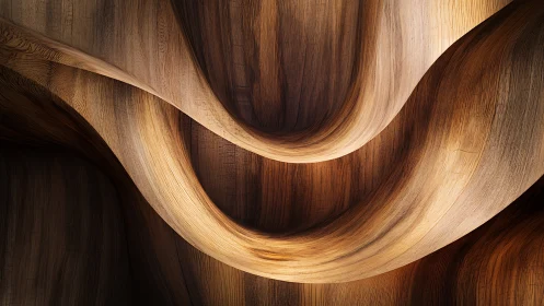 Curved timber waves carve a warm, sculptural wooden canyon.