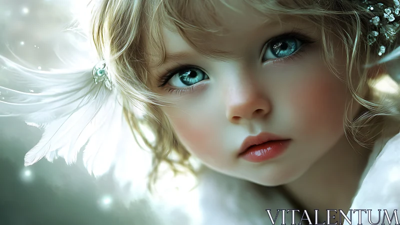 Hyper-detailed child portrait with ethereal bokeh and feather lighting