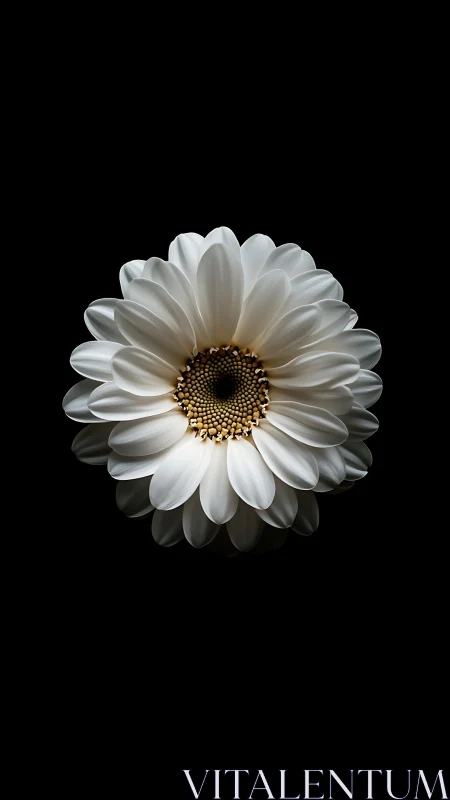 White Gerbera Daisy Centered on Black Background