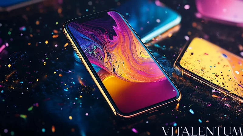 Colorful smartphone glow in a playful digital nightscape.