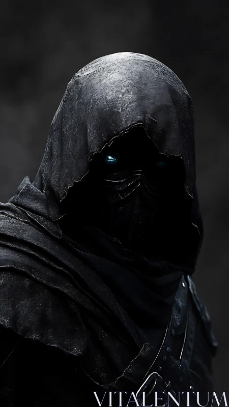 Midnight wraith in tattered armor with frostbitten gaze.