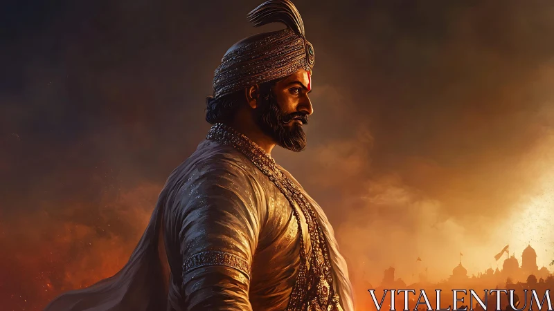 Regal warrior profile rendered with cinematic rim lighting and haze