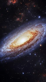 Spiral galaxy with bright core and star-dense background field.