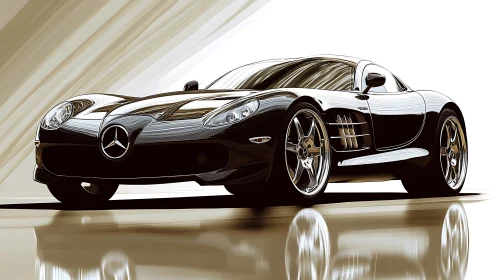 Black Mercedes supercar illustration with reflective chrome body