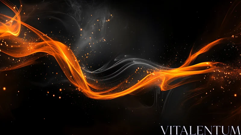 Vibrant Orange and Black Abstract Wave Digital Art Background.