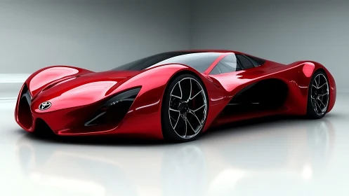 Ruby streamliner supercar curves through liquid light. Period.
