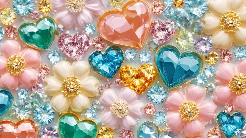 Candy-heart crystals bloom in pastel jewel garden dream.