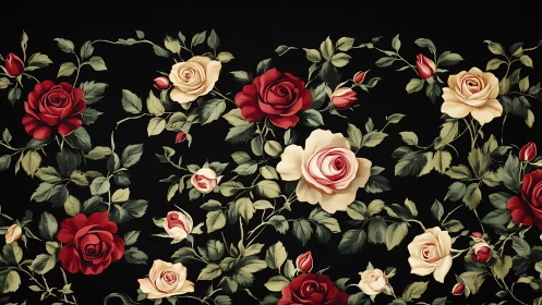 Elegant Roses Dance Across Dark Velvet Dreams.